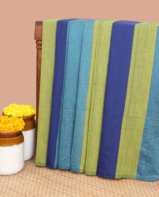 Multi-color striped jute cotton saree with selg border & Self pallu, tussels alonf with contrast blouse