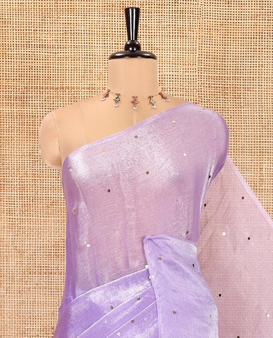 Borderless Lavender Fendy Chiffon Saree, Gleamed Up with Sequin Work on Its Body, Highlighted by a Self-Pallu of Sequin Work, and Paired with a Matching Blouse