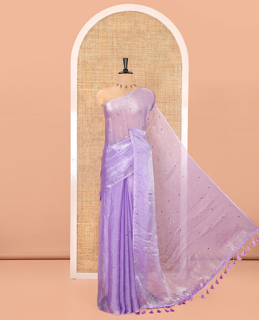Borderless Lavender Fendy Chiffon Saree, Gleamed Up with Sequin Work on Its Body, Highlighted by a Self-Pallu of Sequin Work, and Paired with a Matching Blouse