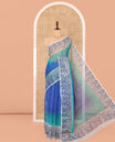 Blue Plain Ombre-Styled Kota Doria Saree, a Contrast Floral Printed Border, and a Contrast Printed Blouse