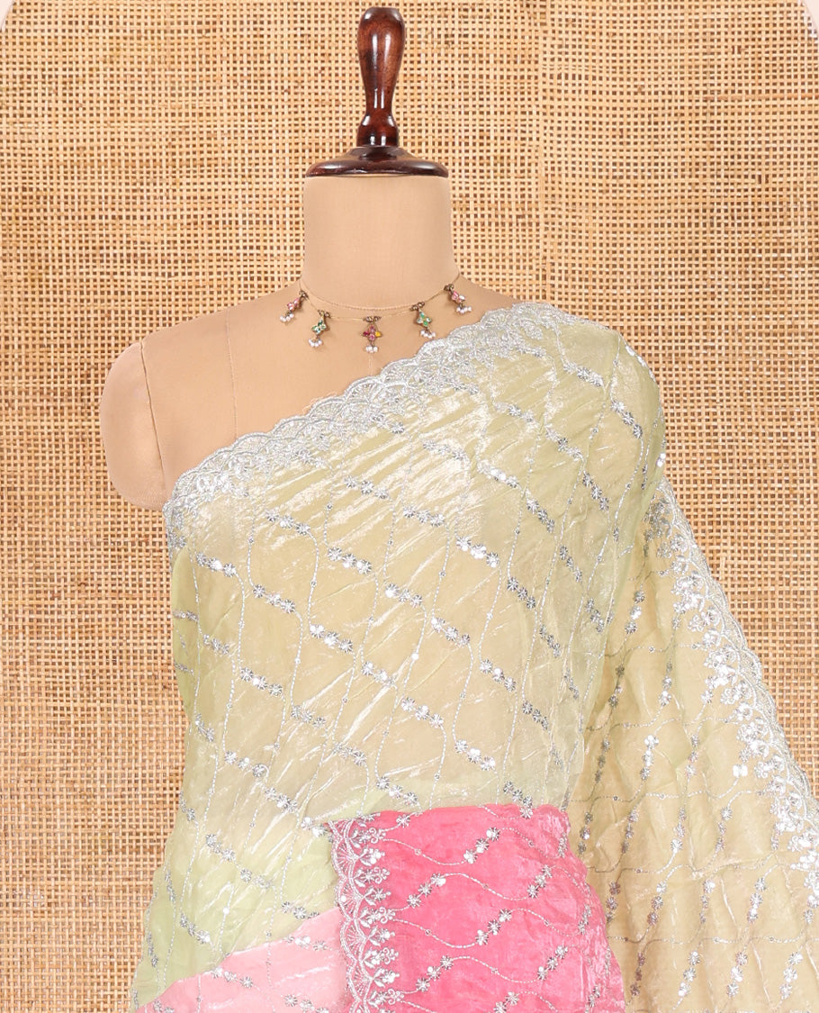 Green-Pink Fendy Chiffon Saree