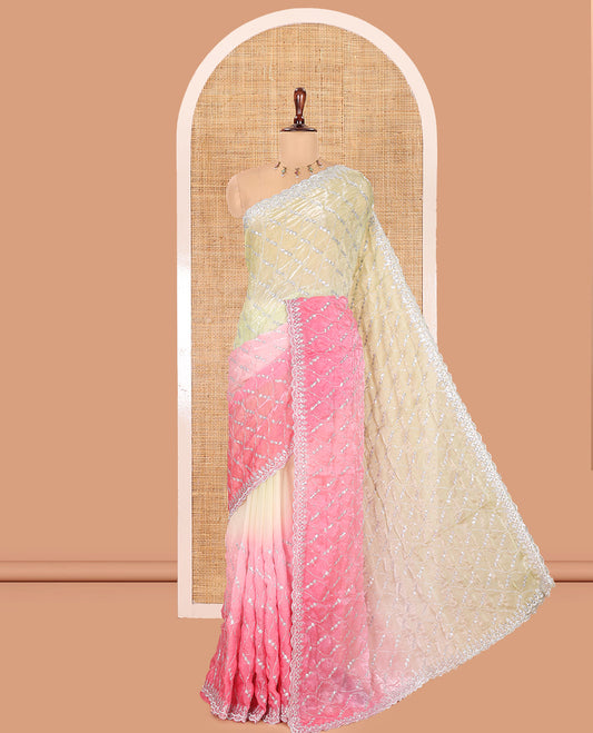Green-Pink Fendy Chiffon Saree