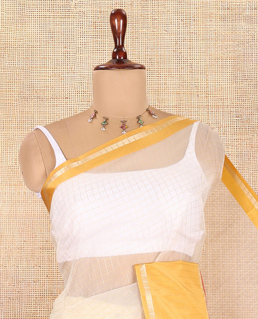 Cream-Rust Semi-Organza Saree