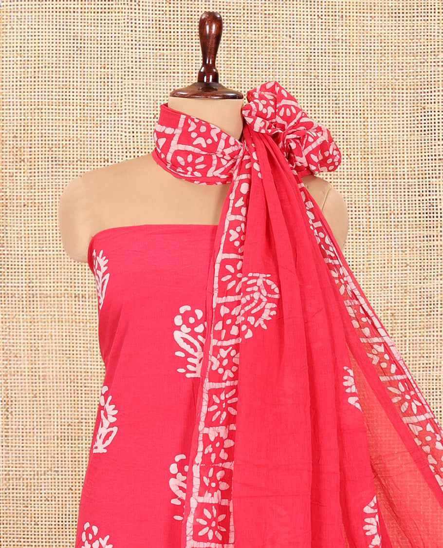 Pink Cotton Material Chudidar, Batik Printed Top, a Matching Bottom, and Batik Print Dupatta