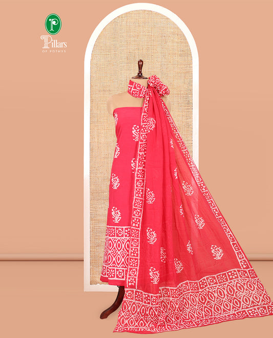 Pink Cotton Material Chudidar, Batik Printed Top, a Matching Bottom, and Batik Print Dupatta