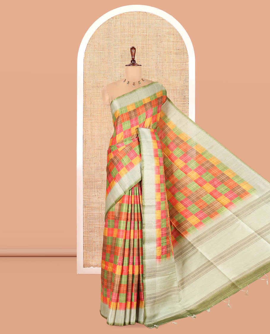 Olive Green Fancy Tussar Silk Saree