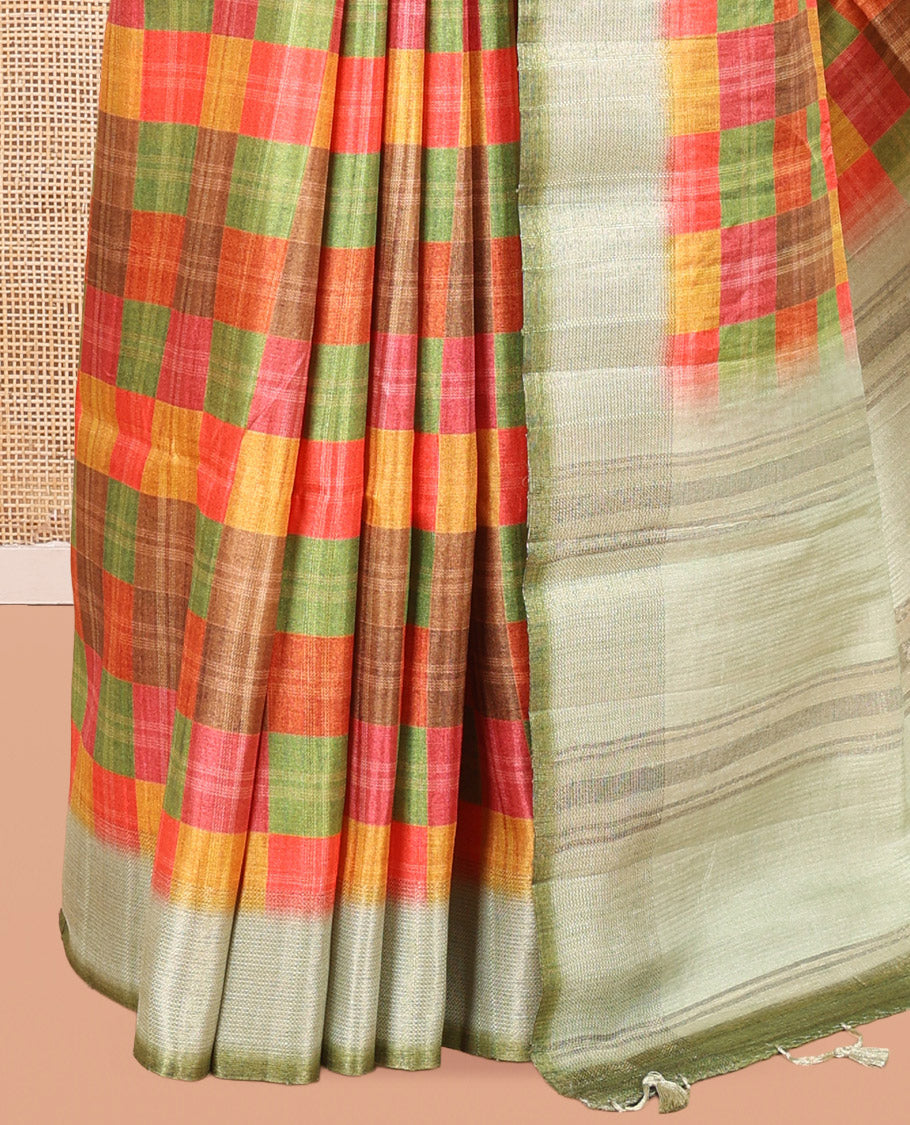 Olive Green Fancy Tussar Silk Saree