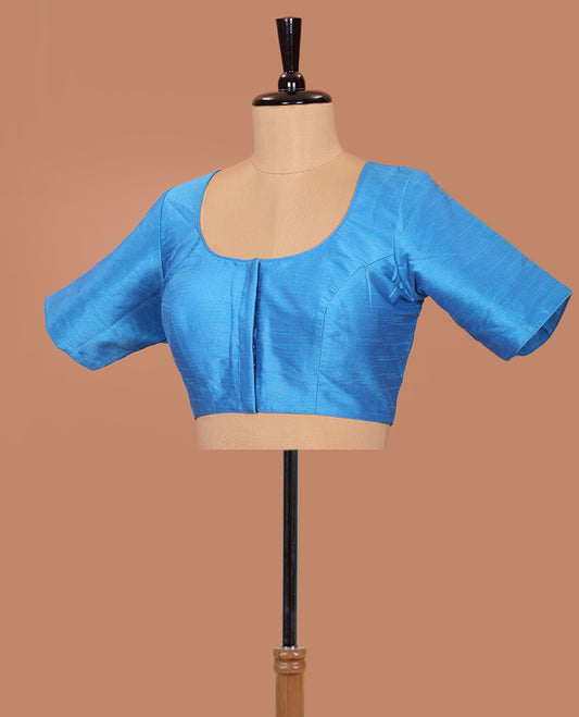 Blue plain front-back round-neck elbow sleeve readymade blouse