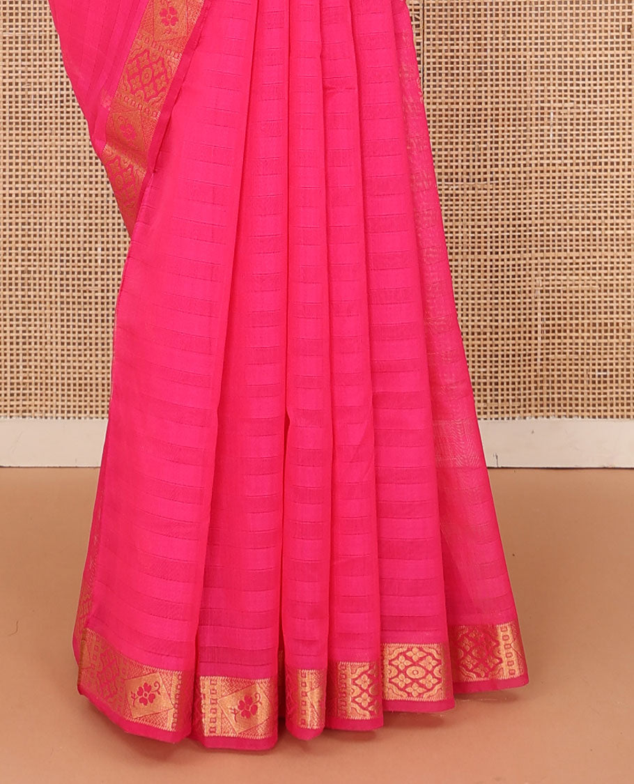 Pink buttas silk cotton saree, traditional zari border, and floral design pallu