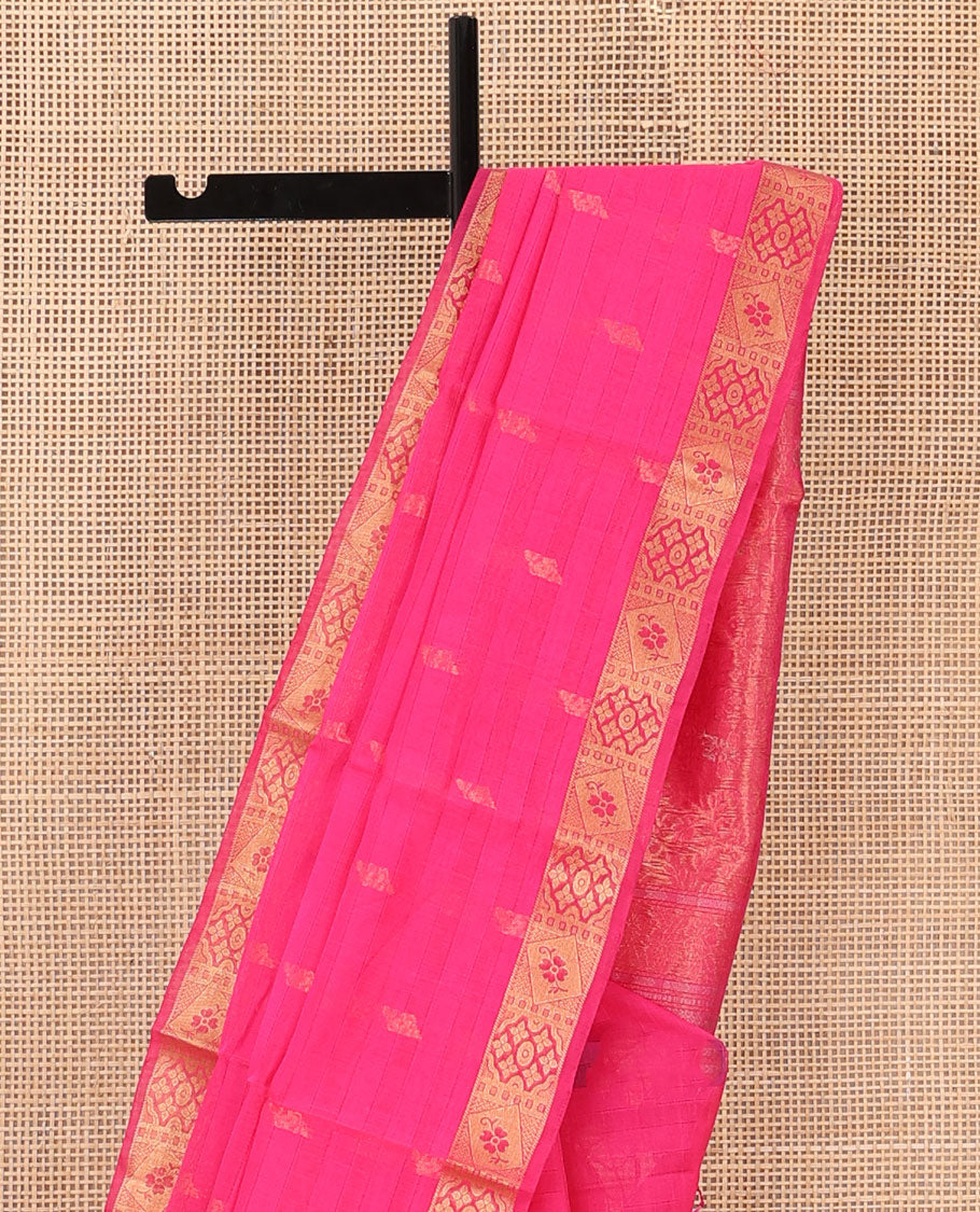 Pink buttas silk cotton saree, traditional zari border, and floral design pallu