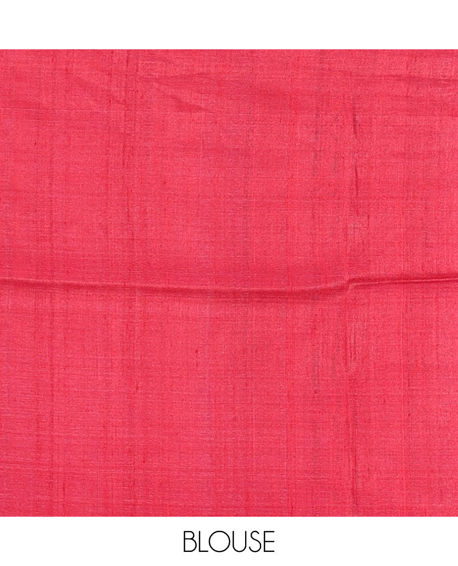 Borderless peach striped tussar silk saree, contrast plain pallu
