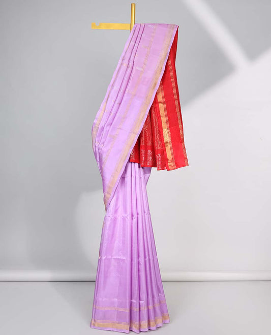 Lavender motifs uppada silk saree with contrast zari border & floral jaal design pallu
