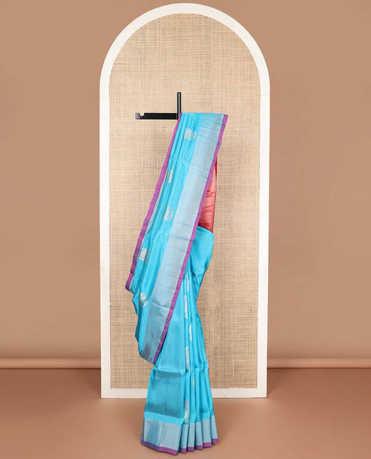 Sky blue motifs uppada silk saree with self zari border & paisley design pallu