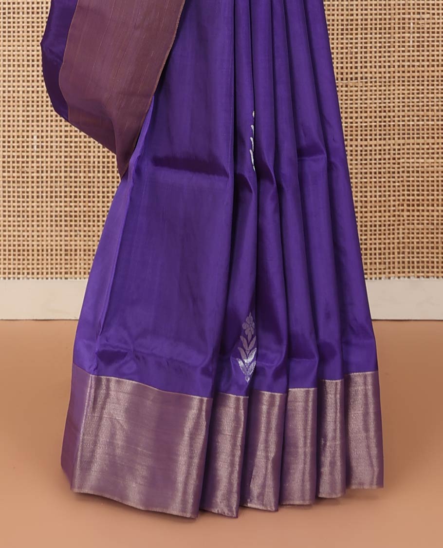 Violet zari buttas and zari design Uppada saree, bavanji border, and contrast traditional zari pallu