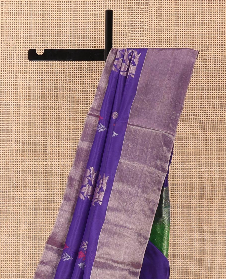 Violet zari buttas and zari design Uppada saree, bavanji border, and contrast traditional zari pallu