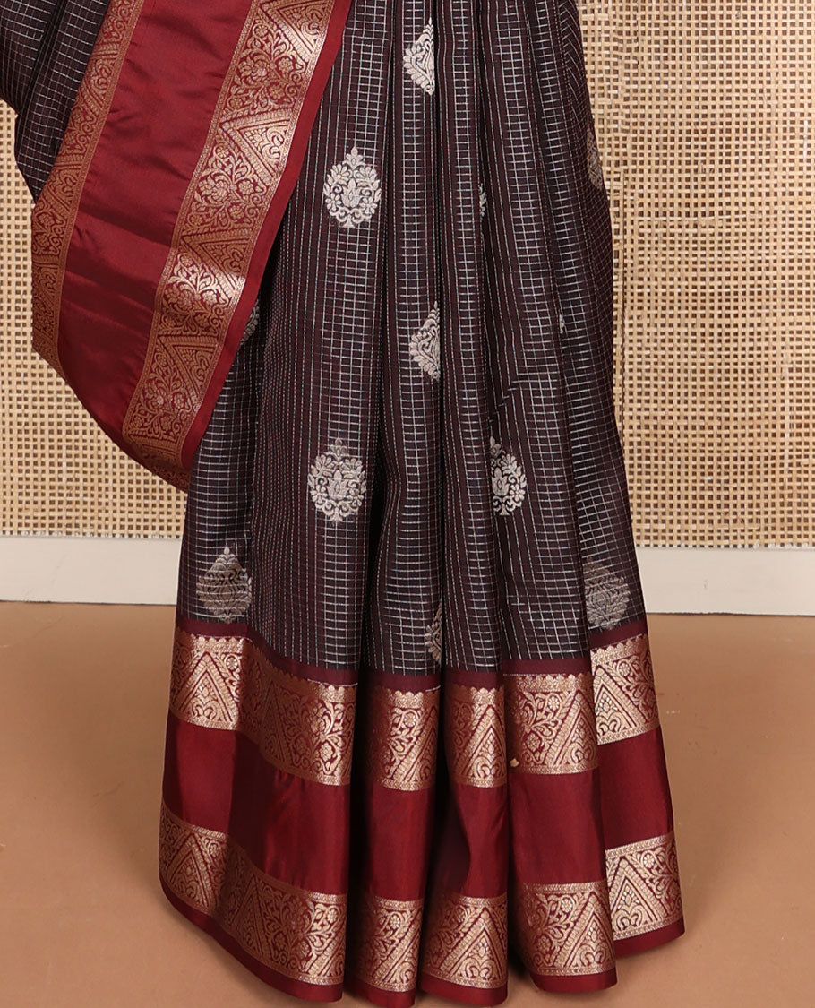 Black checked, buttas vasundhara elite silk saree with contrast zari design border & jaal design pallu