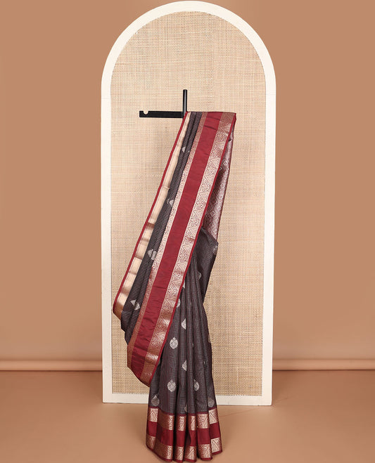 Black checked, buttas vasundhara elite silk saree with contrast zari design border & jaal design pallu