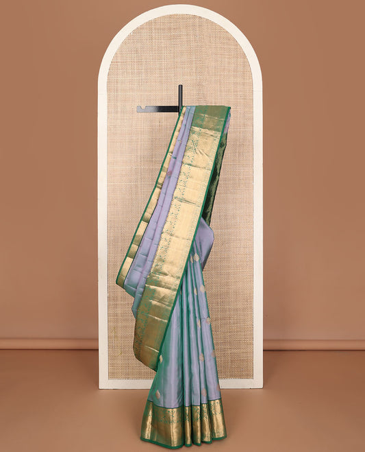 Blue dual-toned vasundhara elite silk saree with zari buttas, contrast floral zari design border & jaal pallu