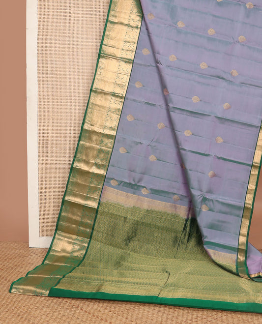 Blue dual-toned vasundhara elite silk saree with zari buttas, contrast floral zari design border & jaal pallu