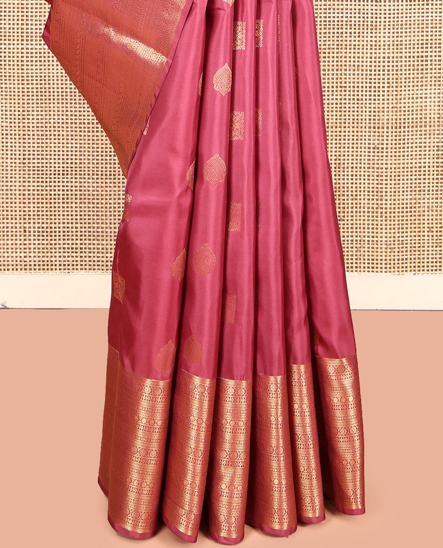 Red Vasundhara Lite Silk Mix Saree, Enthralled with Zari Buttas, Highlighted by a Zari Border of Kathir, Kamalam, Lavangam, Cross Kamalam, and Neli Designs, Geometric Pallu, and a Matching Blouse