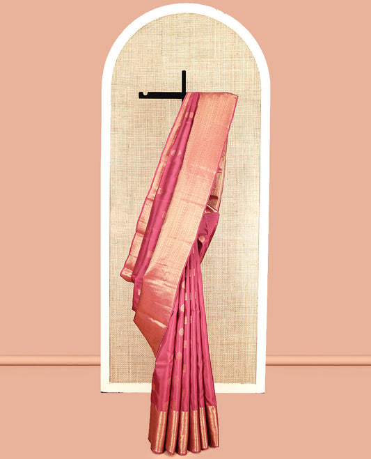 Red Vasundhara Lite Silk Mix Saree, Enthralled with Zari Buttas, Highlighted by a Zari Border of Kathir, Kamalam, Lavangam, Cross Kamalam, and Neli Designs, Geometric Pallu, and a Matching Blouse