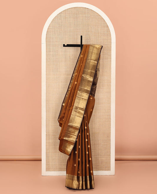 Mustard Vasundhara Lite Silk Mix Saree Richly Detailed with Zari Buttas Across Its Body, Contrast Border of Salngai, Neli, Kathir, and Kodi Visiry Designs, Zari Elevated Pallu, and a Contrast Blouse