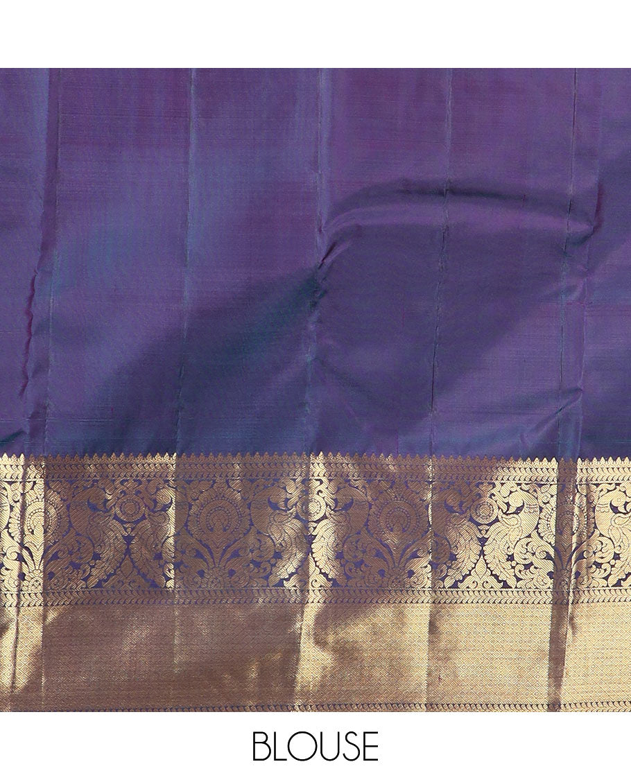 Blue zari stripes silk saree, zari border of kathir, mayil, and mayil kann designs, and jaal pallu
