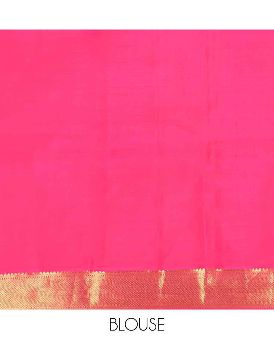 Blue zari buttas silk saree, contrast border of salngai,muthu,kuyil kann,jaal,vanki & dhavana kodi & intricate pallu