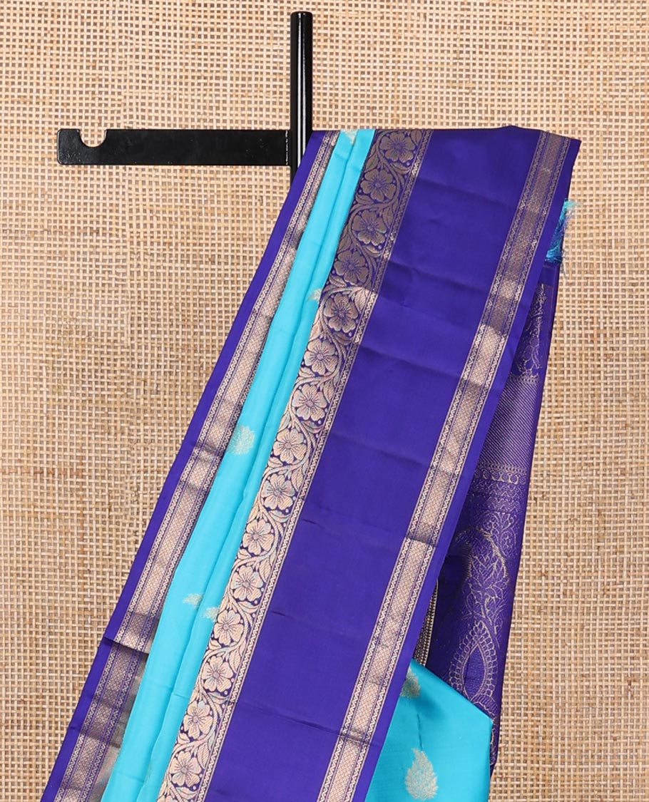 Blue zari buttas silk saree, contrast border of thilakam,neli,mayil kann & kodi visiry design & manga design pallu