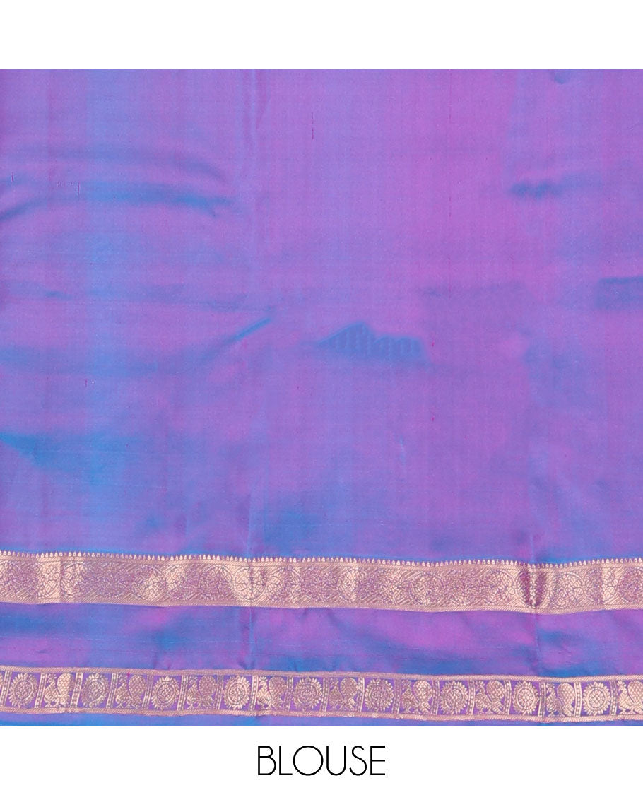Purple zari buttas silksaree, jaal pallu & rettai pettu border of rekku, kodi visiry & annam chakram designs