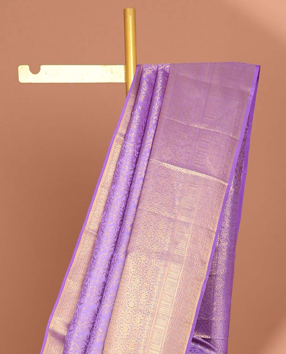 Lavender  floral jacquard kancheepuram silk saree with self zari border & argyle zari design pallu