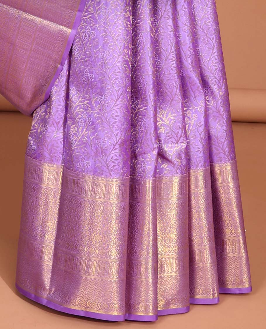 Lavender  floral jacquard kancheepuram silk saree with self zari border & argyle zari design pallu