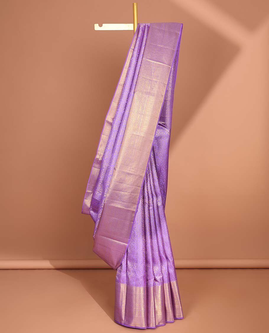Lavender  floral jacquard kancheepuram silk saree with self zari border & argyle zari design pallu