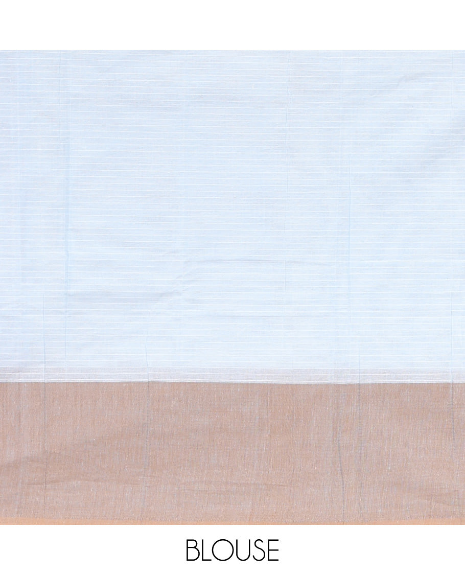 Blue Kanchi Cotton Saree Woven with Sparsely Stripes and Buttas All Over Its Body, Complemented by Contrast Border of Leaf Motifs, Intricate Pallu and Paired with a Matching Blouse