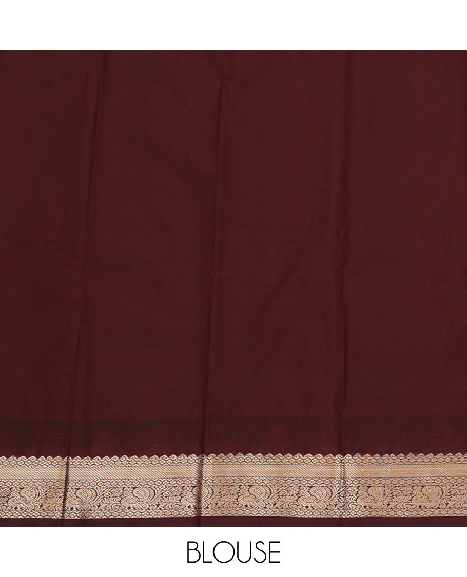 Blue Budget Silk Saree, Woven with Zari Buttas and Stripes on Its Body, Complemented by a Contrast Temple Traditional Zari Design Border, Grand Jaal Pallu, and Paired with a Contrast Blouse