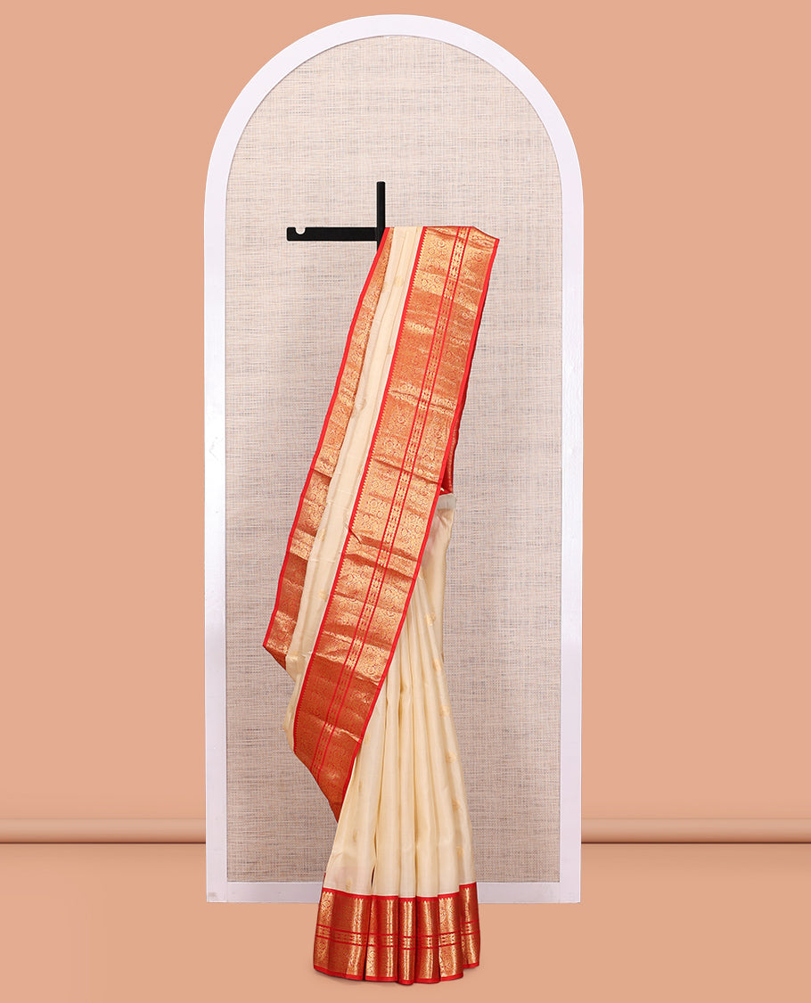 Off-White-Red Vasundhara Lite Silk Mix Saree