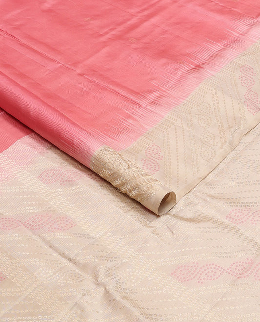 Pink motifs mayuri soft silk saree with contrast floral design border & bandhani style floral design pallu