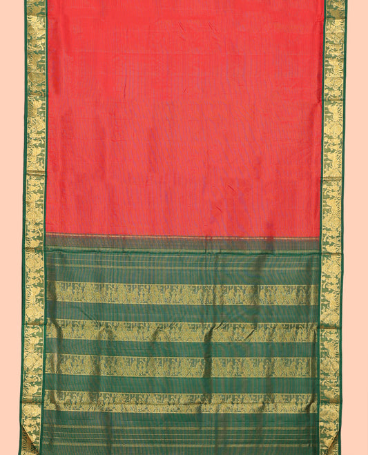 Red Zari Striped Nine-Yard Pure Silk Saree
