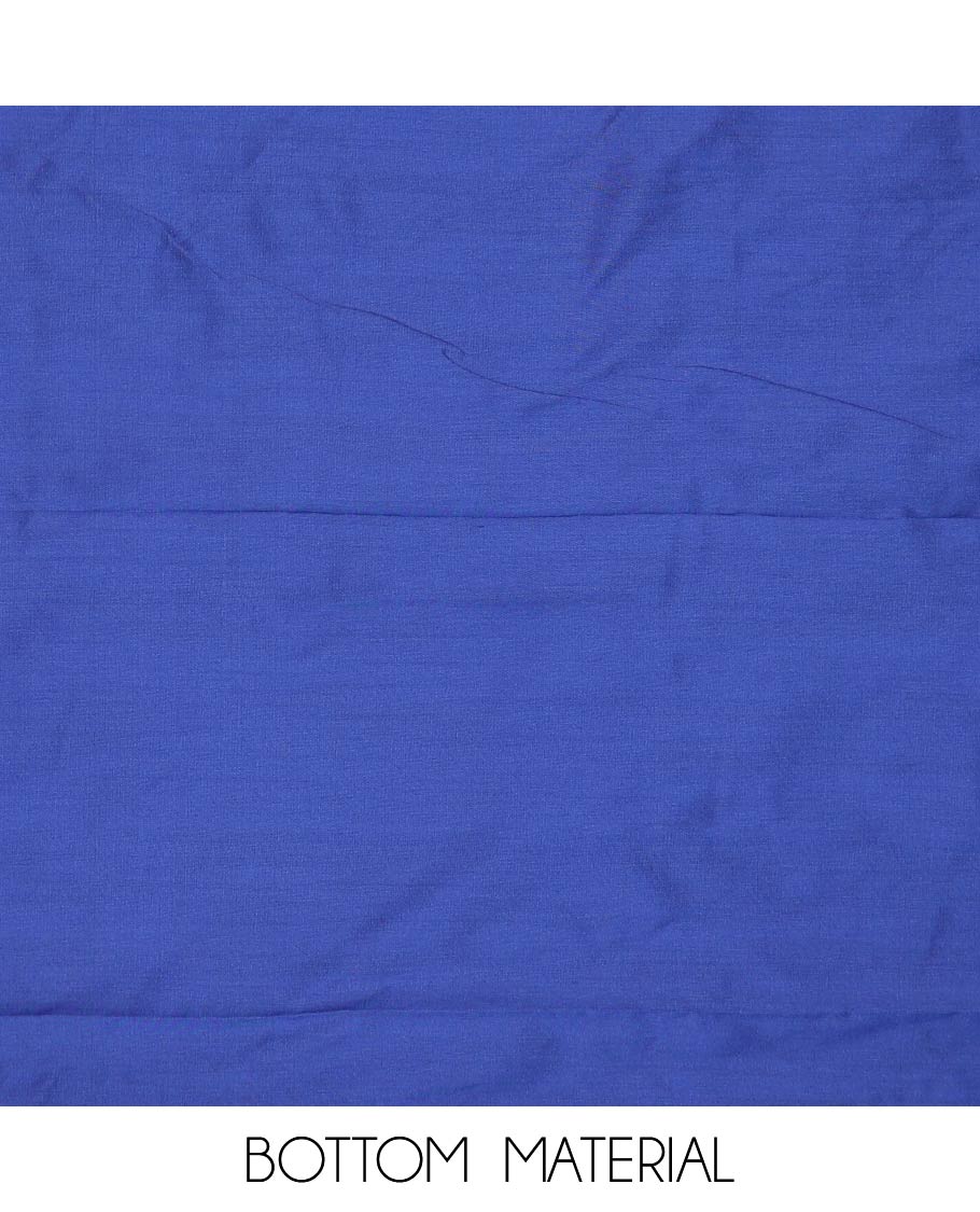Blue chudidhar material set, neck embroidered tissue top, plain bottom & zari floral buttas chanderi silk dupatta