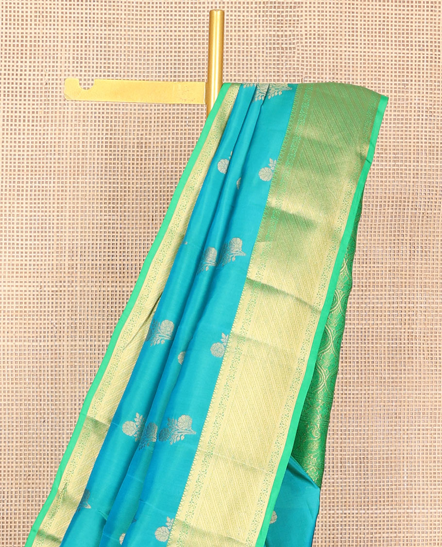 Blue zari buttas Vasundhara silk mix saree, contrast traditional zari border & ogee patterned pallu