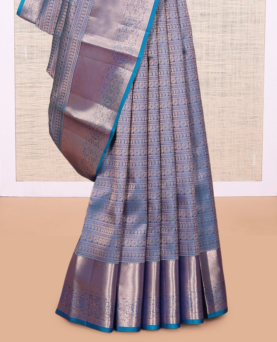 Blue Jacquard Zari Border Kanchipuram Wedding Silk Saree