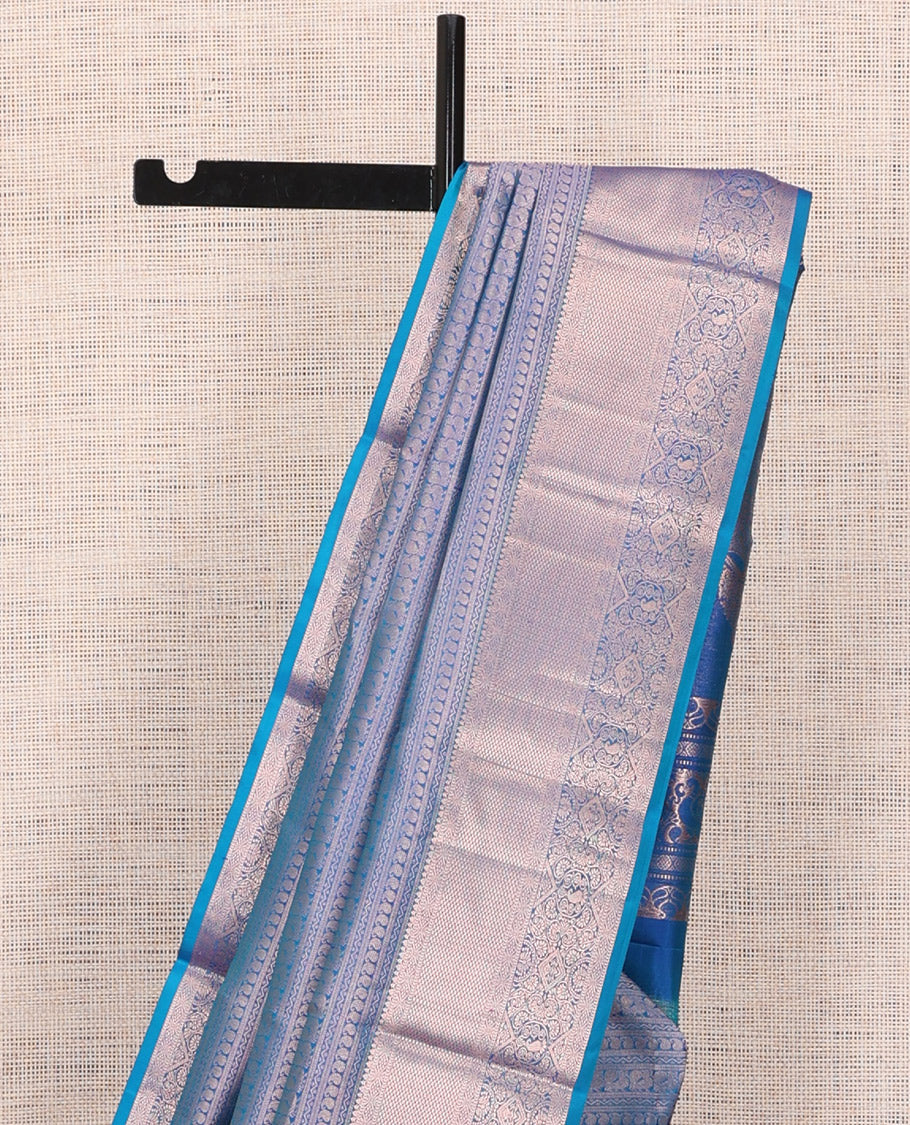 Blue Jacquard Zari Border Kanchipuram Wedding Silk Saree