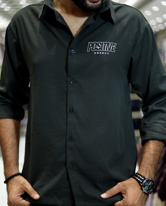 Green Poly-Blended Back Flap Casual Shirt