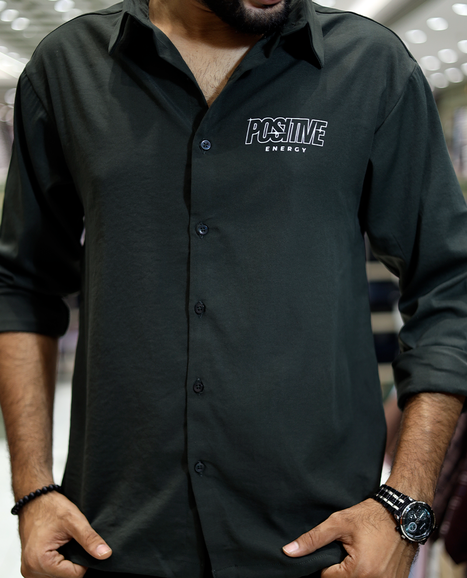 Green Poly-Blended Back Flap Casual Shirt