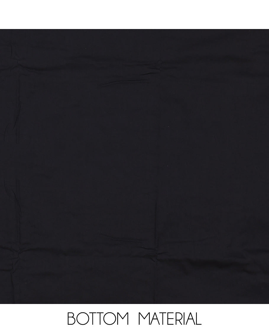 Black material churidar set, floral vine print & neck embroidered cotton top, plain cotton bottom & embroidered dupatta