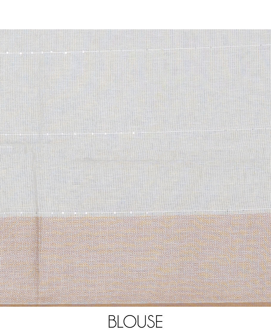 Yellow sequins striped linen saree, contrast jaal patterned border & pallu of sequins stripes 