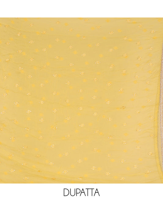 Yellow material churidar set,floral printed & embroidered rayon top,plain cotton bottom & embroidered chiffon dupatta