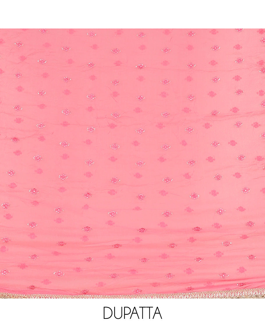 Pink material churidar set,abstract print & embroidery rayon top,plain cotton bottom & embroidery dupatta