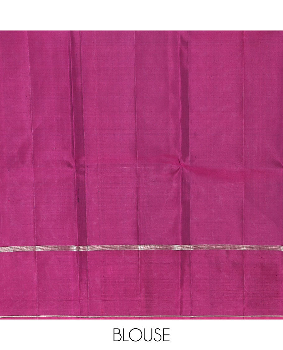 Blue checked design kancheepuram silk saree, contrast zari motif border & pallu of intricate zari designs