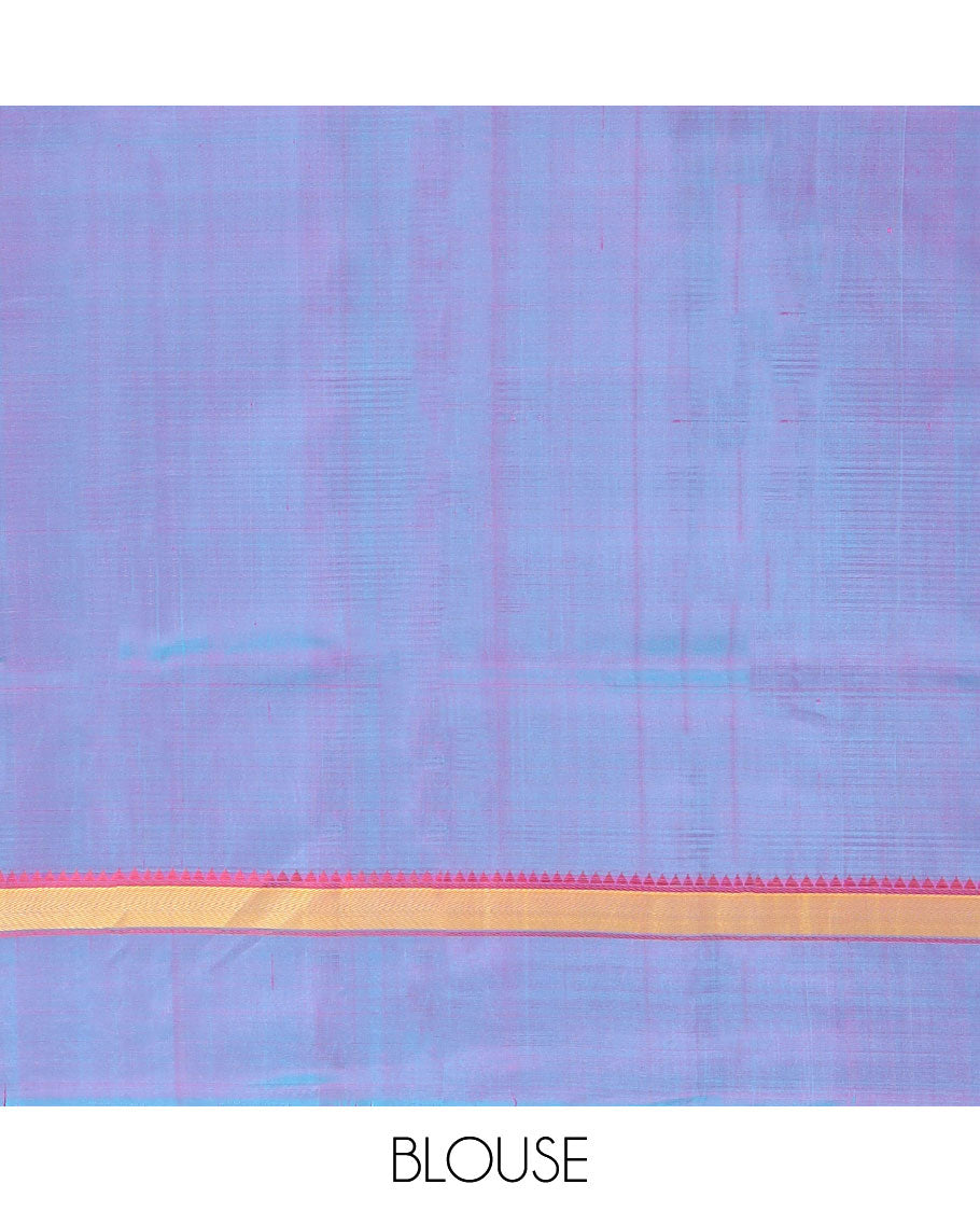 Pink checked design kancheepuram silksaree, contrast zari border of rekku & stripe designs & pallu of stripes